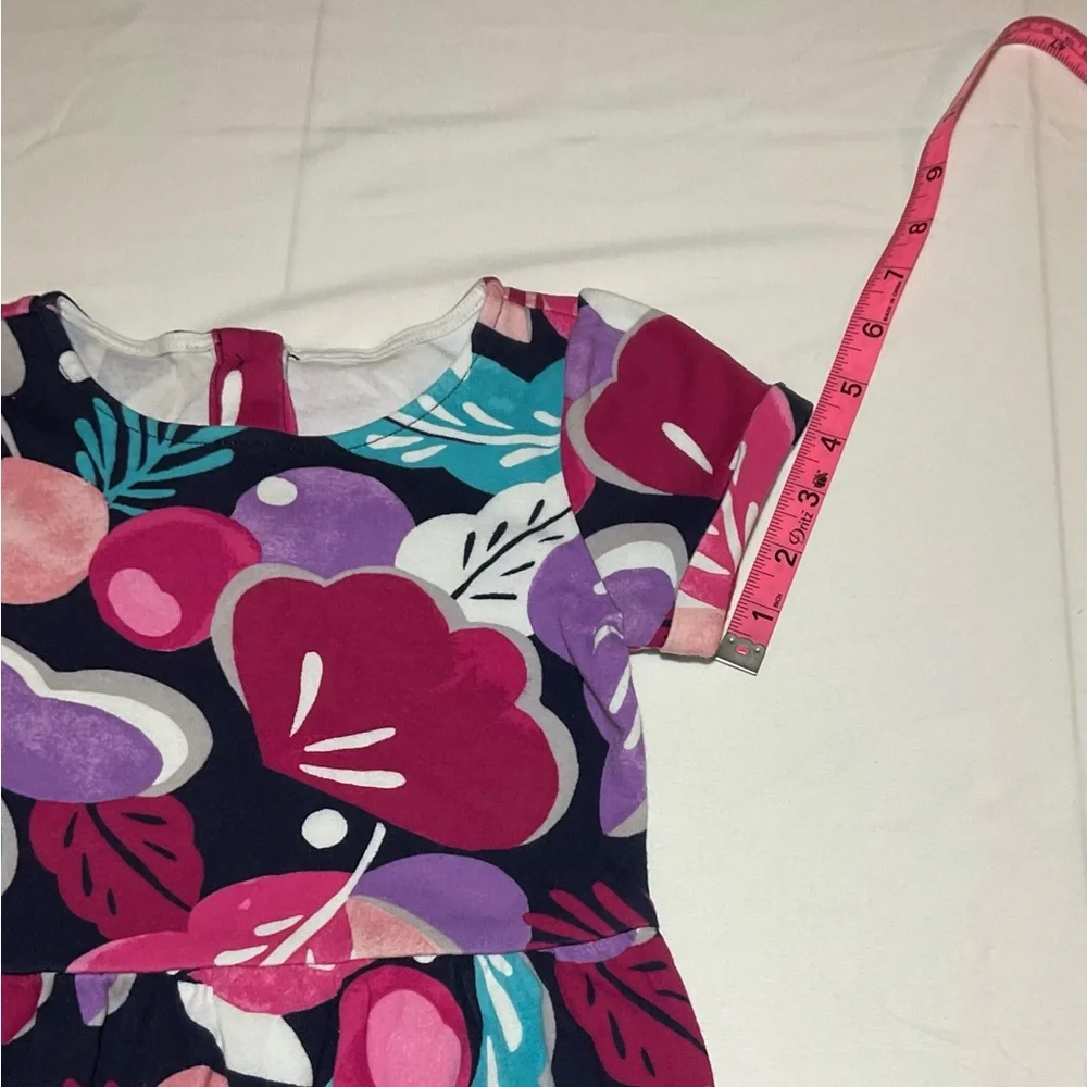 Gymboree Girls Size 5 Blue Pink Floral Print Short Sleeve Skater Dress